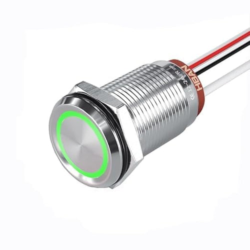 3 Stück 16mm Momentary Schalter, 1NO1NC, Edelstahl, grüne LED, 12V