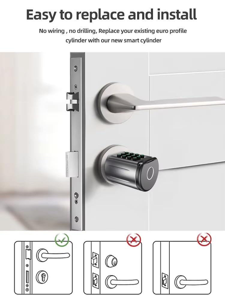 M.I.C.5D01 Fingerabdruckschloss für Türen, Elektronischer Schließzylinder, IP65, mit 3 x RFID-Karte, Bluetooth…