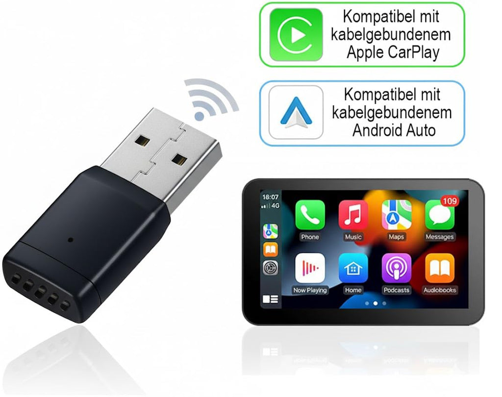 M.I.C. 2-in-1 Wireless Adapter für CarPlay & Android Auto – Macht originales Kabel-CarPlay/Android Auto kabellos
