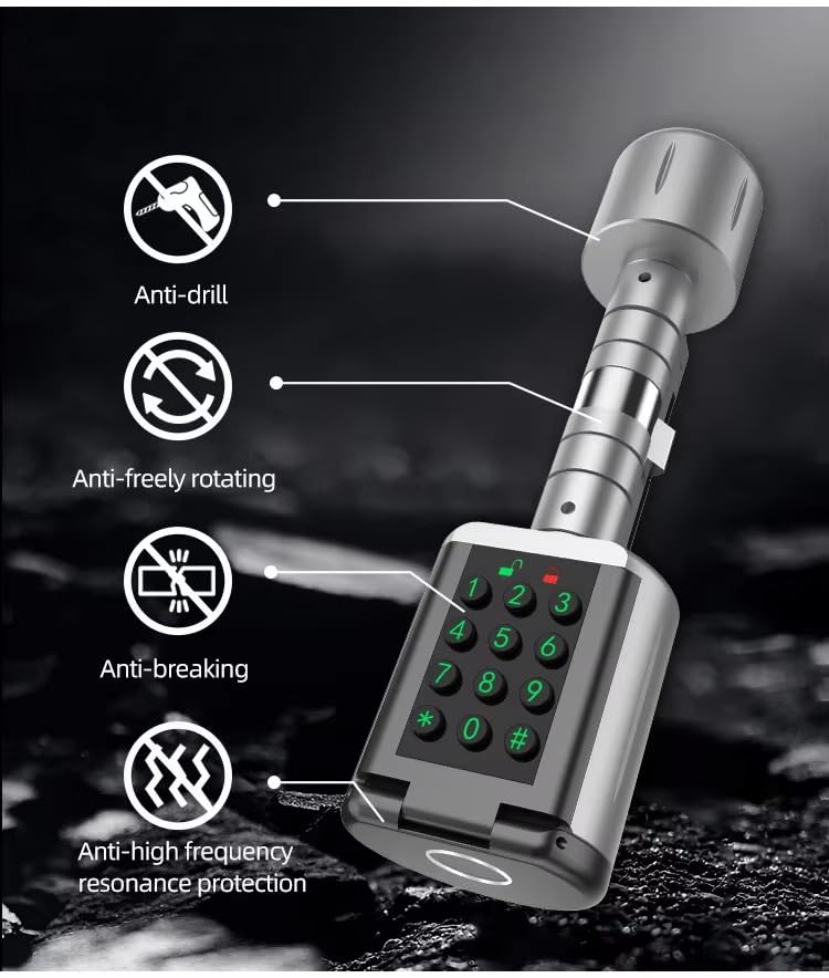 M.I.C.5D01 Fingerabdruckschloss für Türen, Elektronischer Schließzylinder, IP65, mit 3 x RFID-Karte, Bluetooth…