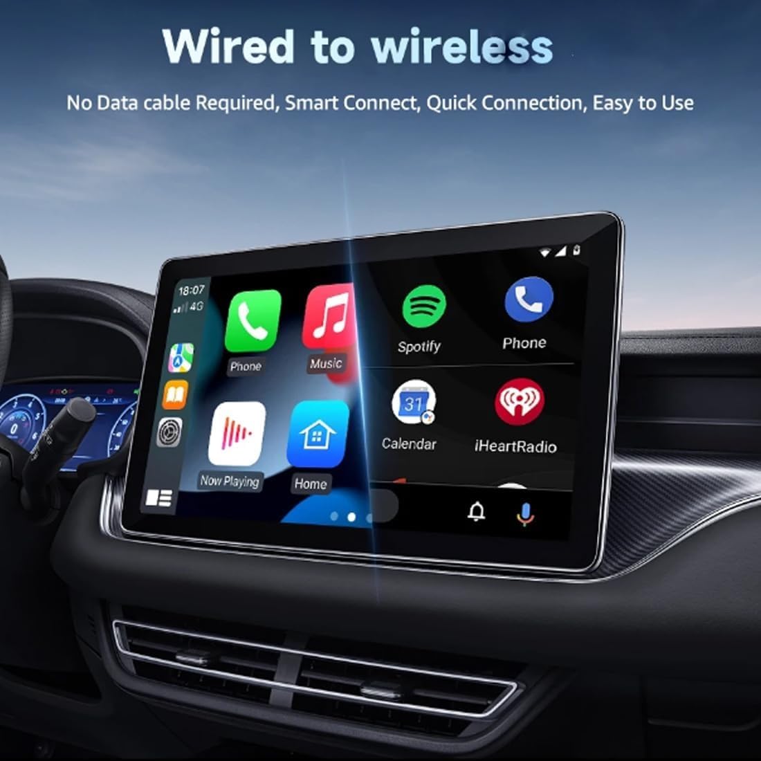 M.I.C. 2-in-1 Wireless Adapter für CarPlay & Android Auto – Macht originales Kabel-CarPlay/Android Auto kabellos