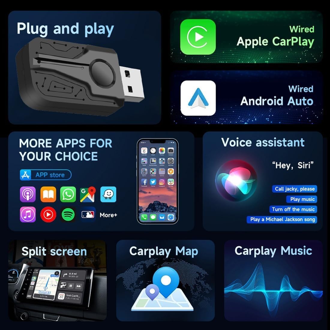 M.I.C. 2-in-1 Wireless Adapter für CarPlay & Android Auto – Macht originales Kabel-CarPlay/Android Auto kabellos