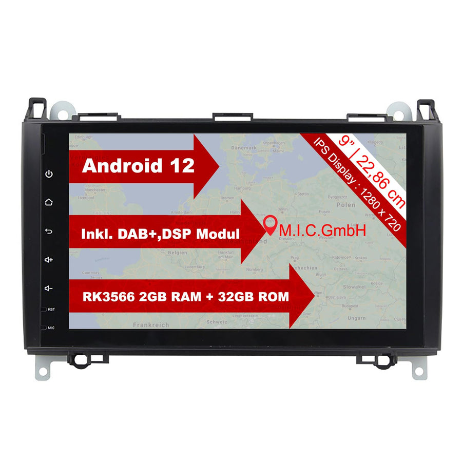 M.I.C. AB9-Lite Android 12 Autoradio für Mercedes-Benz W169/W245, Vito