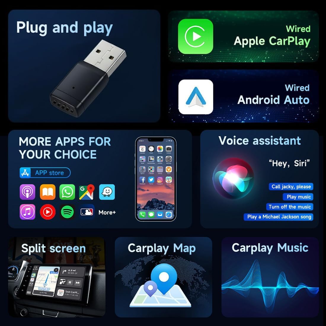 M.I.C. 2-in-1 Wireless Adapter für CarPlay & Android Auto – Macht originales Kabel-CarPlay/Android Auto kabellos