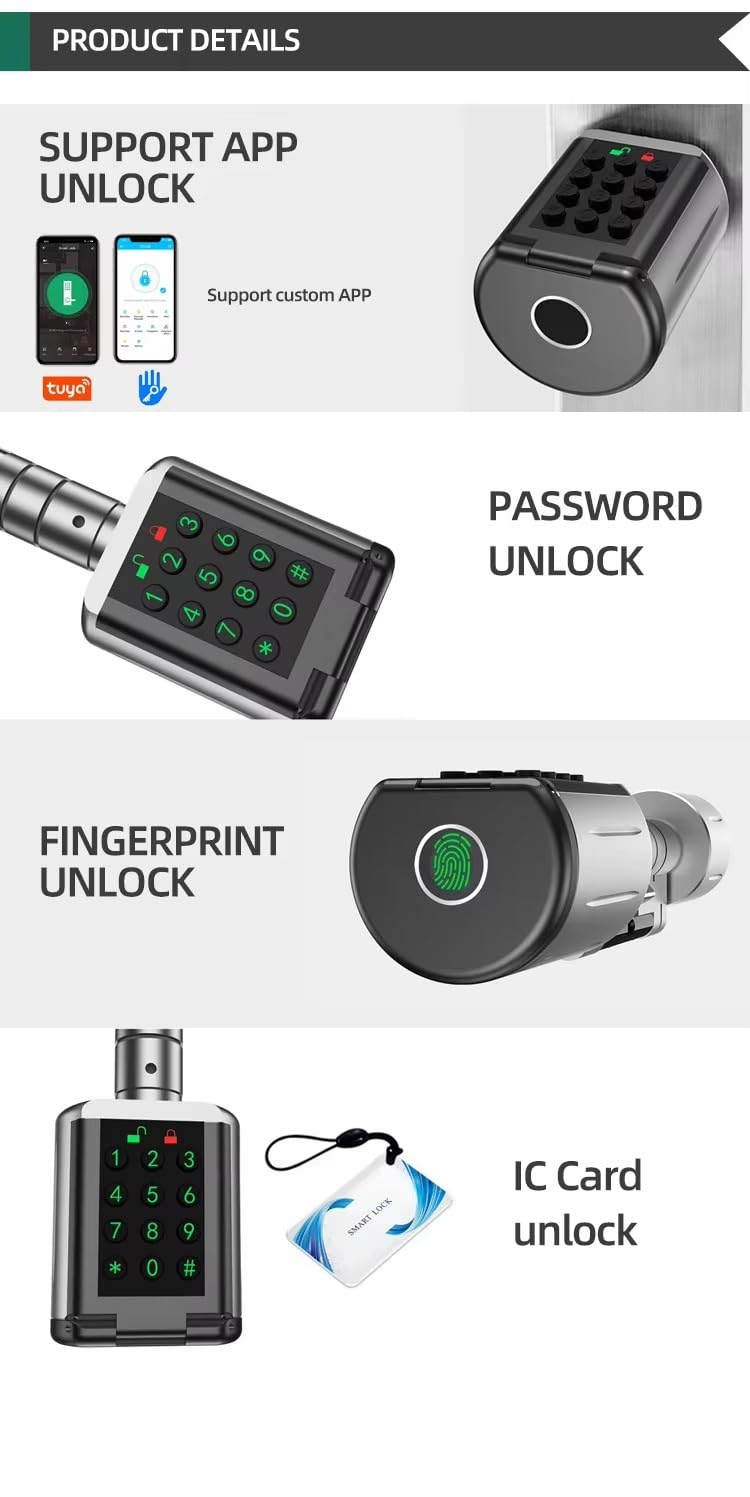 M.I.C.5D01 Fingerabdruckschloss für Türen, Elektronischer Schließzylinder, IP65, mit 3 x RFID-Karte, Bluetooth…