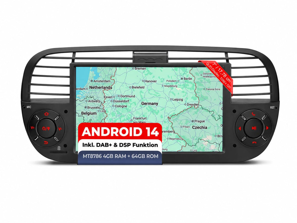 M.I.C. FI7-S Android 14 Autoradio für FIAT 500 2010-2015 7 Zoll QLED