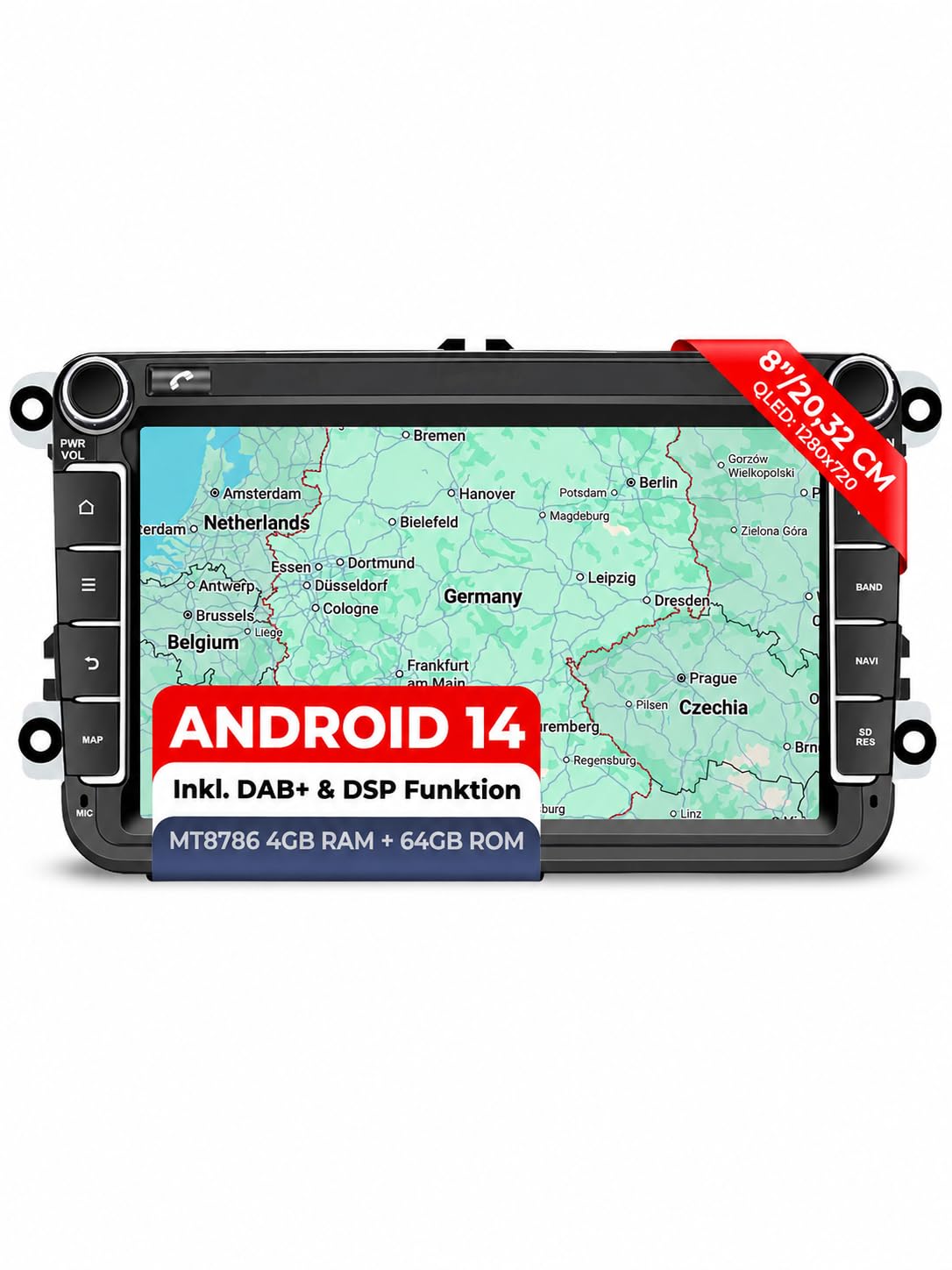 M.I.C. V8-S Android 14 Autoradio für VW/Skoda/Seat RNS/RCD Golf5/6