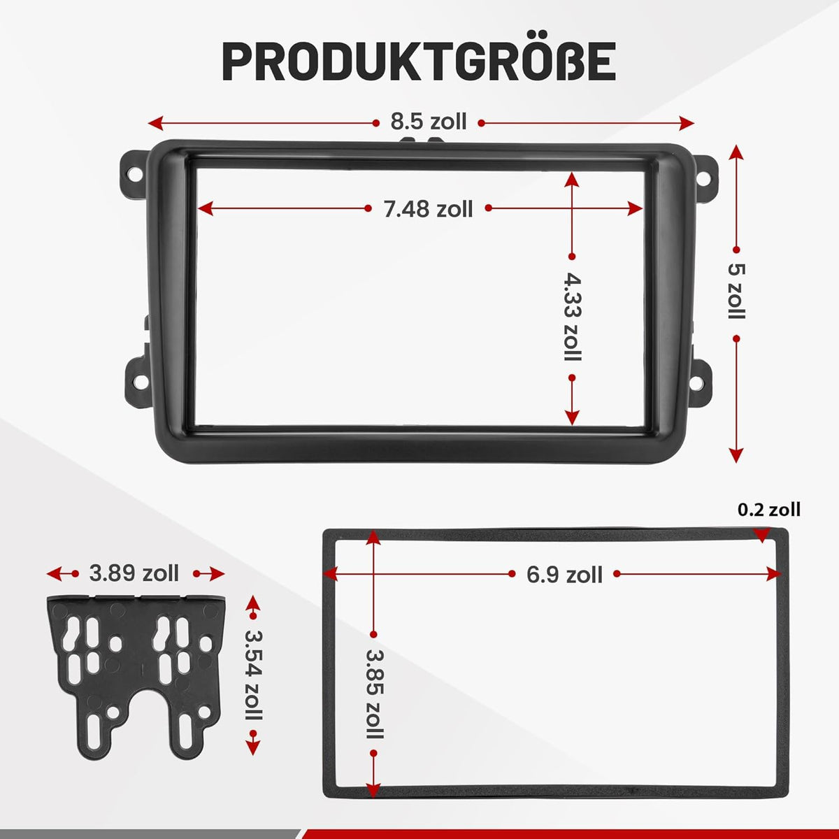 M.I.C. VW-007 Doppel-DIN Autoradio Einbaurahmen, Schwarz, mit Montagezubehör, Blende für Fahrzeug-Stereoanlage S…