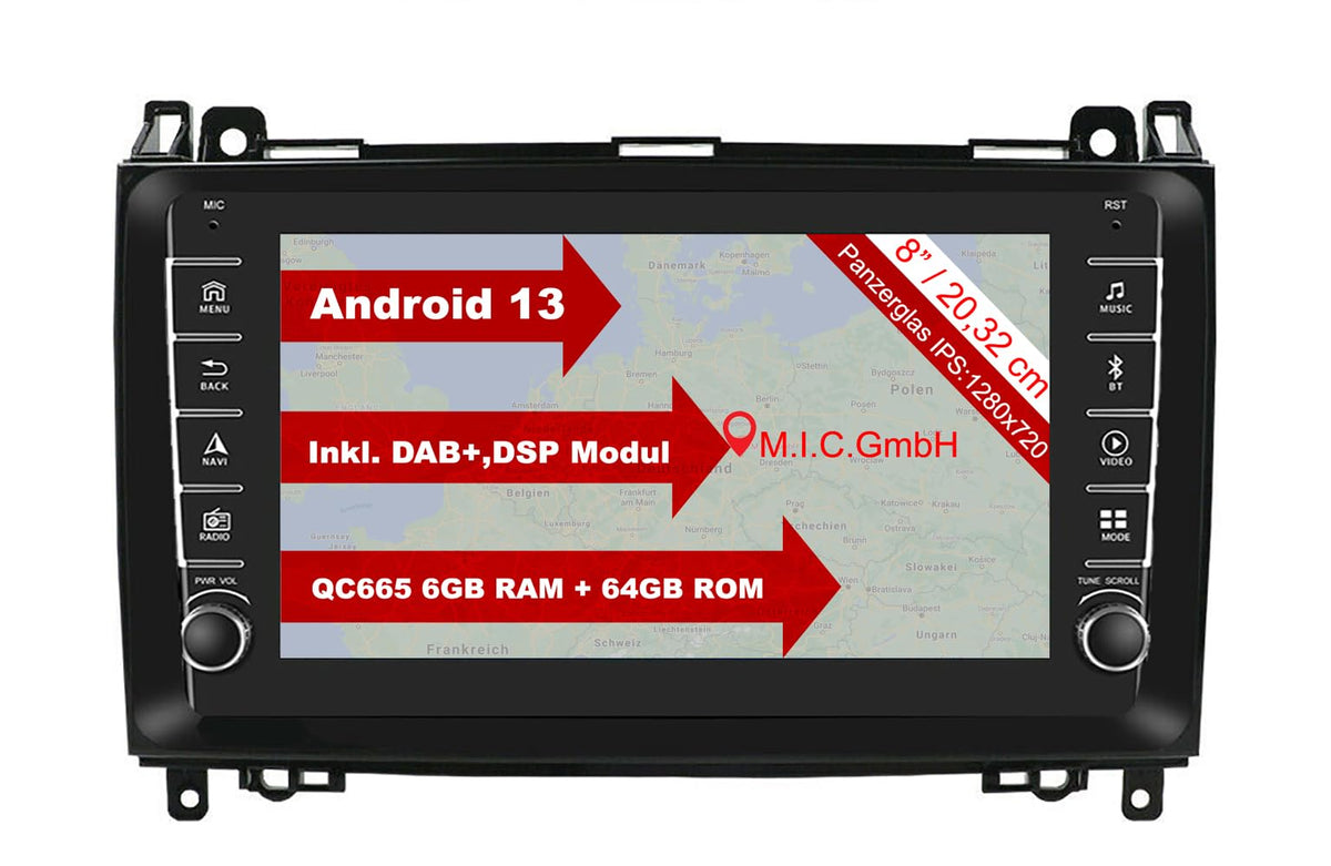 M.I.C. AB8 Android 13 Autoradio für Mercedes Benz A-Klasse W169 B-Klasse