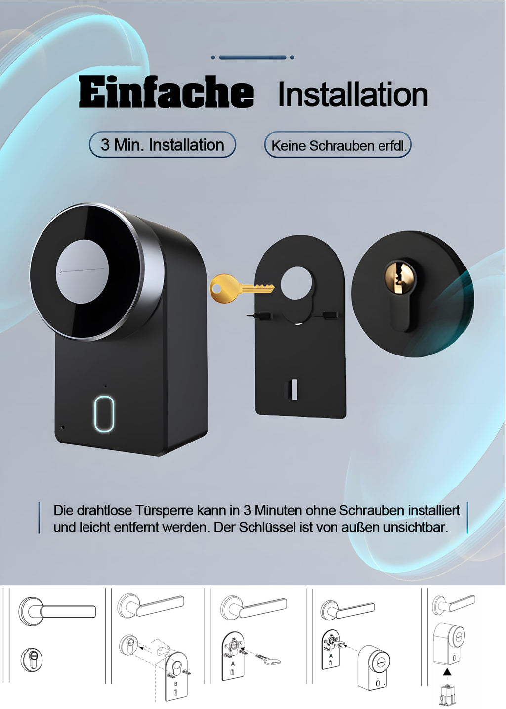 M.I.C. Smart Lock Bluetooth Türschloss, schlüsselloser Zutritt per App, kompatibel mit TTLock, Alexa & Google Ho…