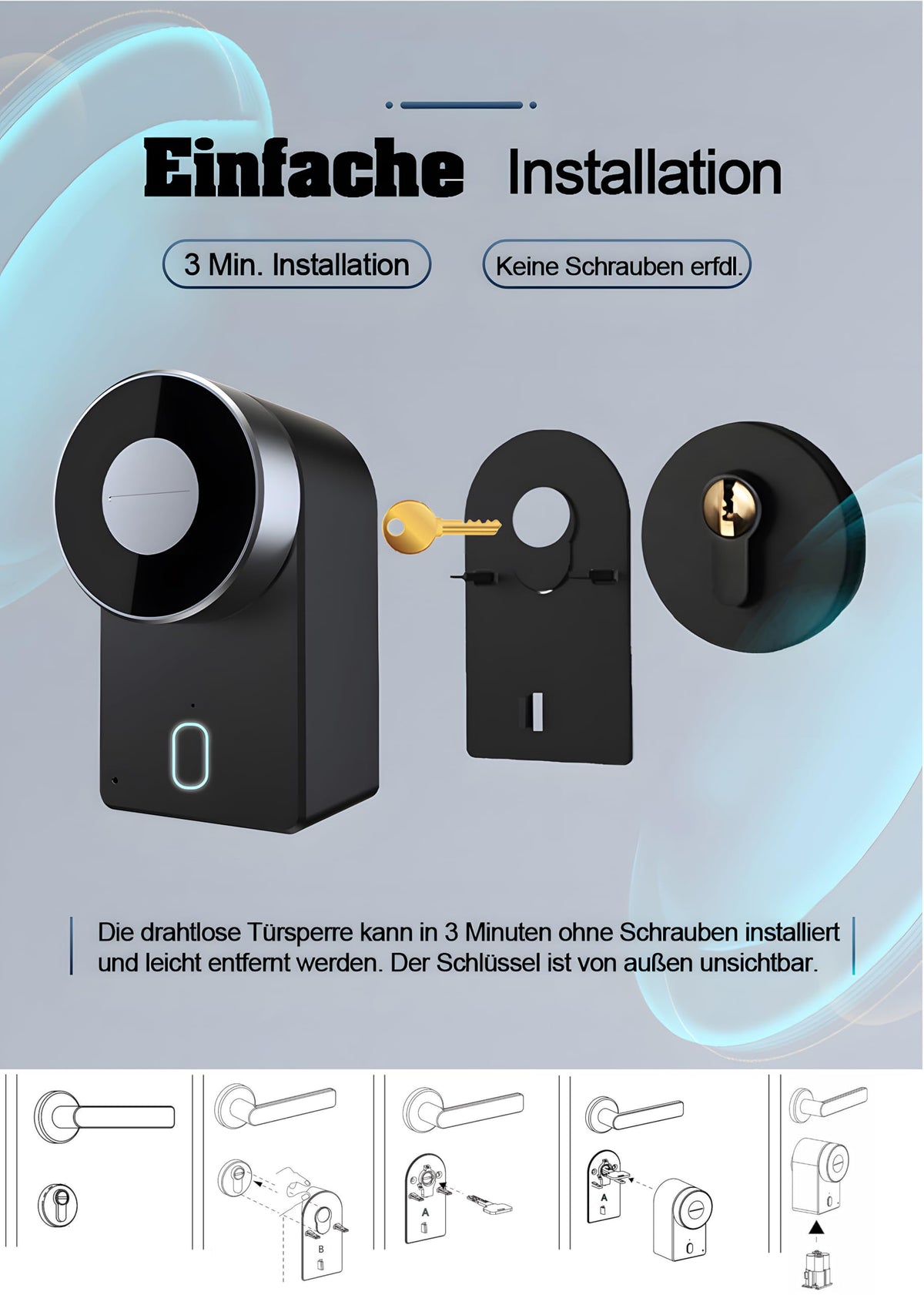 M.I.C. Smart Lock Bluetooth Türschloss, schlüsselloser Zutritt per App, kompatibel mit TTLock, Alexa & Google Ho…