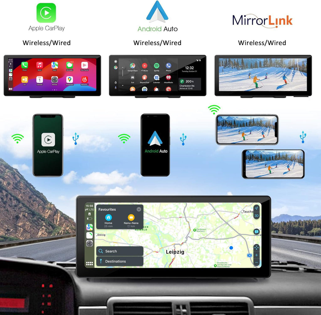 M.I.C. Smart Screen Android 12 Tragbares Autoradio mit RK3566 2G+32G: 9.3" HD Touchscreen Wireless Apple Carplay…