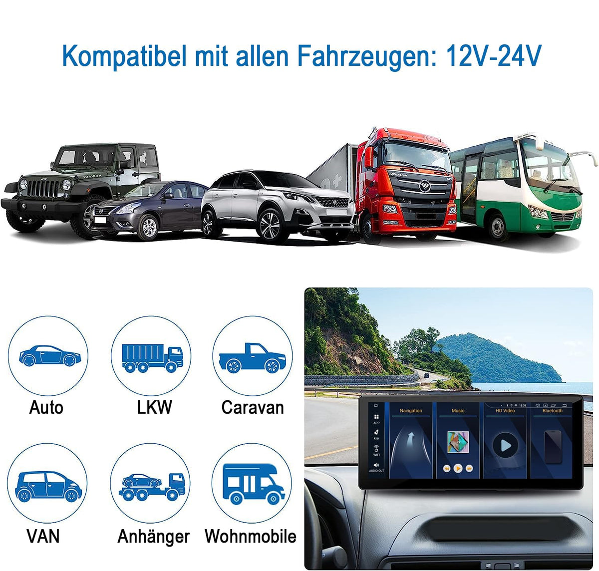 M.I.C. Smart Screen Android 12 Tragbares Autoradio mit RK3566 2G+32G: 9.3" HD Touchscreen Wireless Apple Carplay…