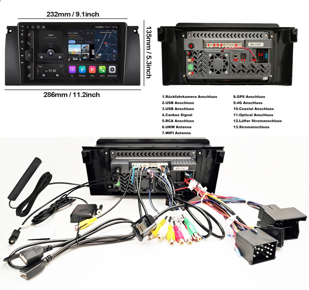 M.I.C. 1747 Android 13 Autoradio für 5er, E39, E53, X5, M5