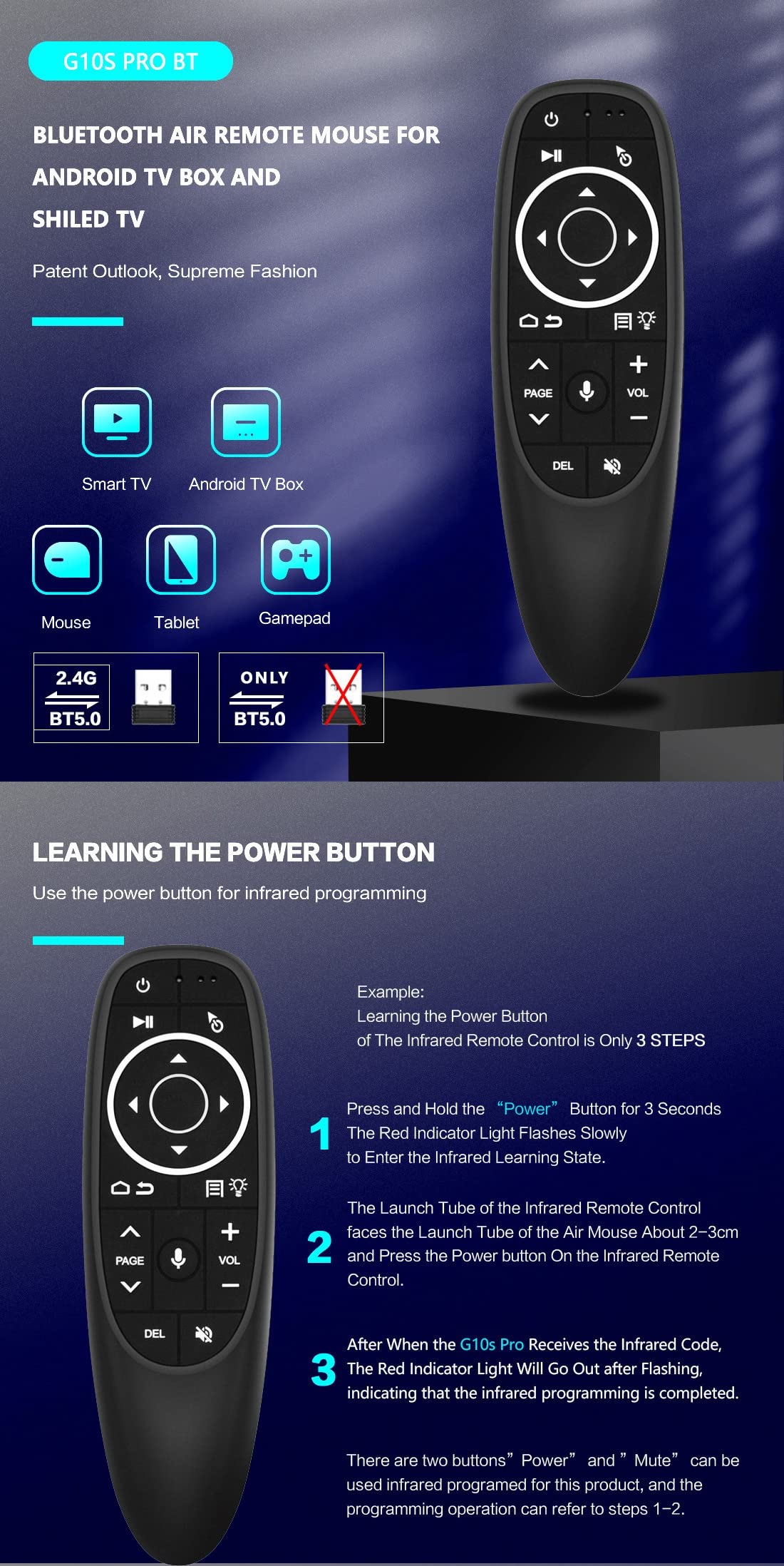 M.I.C. G10SPRO:Air Maus Fernbedienung,Bluetooth 5.0, 2.4G Wireless Voice Airmouse Airmaus Fernbedienung Tastatur…
