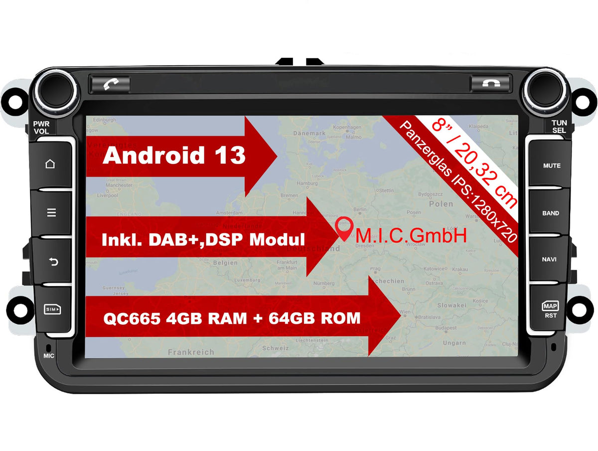M.I.C. AV8V7-Pro Android 13 Autoradio für VW/ŠKODA/SEAT (RNS/RCD Ersatz)