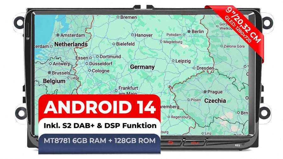 M.I.C. V9-U Android 14 Autoradio für VW/Skoda/Seat RNS/RCD Golf5/6