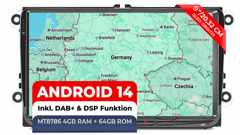 M.I.C. V9-S Android 14 Autoradio für VW/Skoda/Seat RNS/RCD Golf5/6