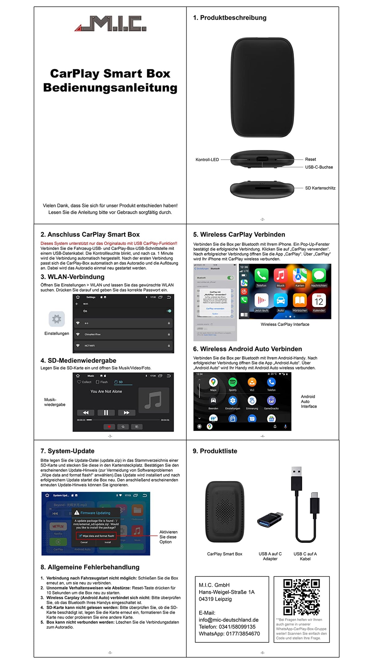 M.I.C. Carplay Smart Box dongle Adapter: Android 8 (geschlossen System) Rockchip 3326 2G+8G Wireless Carplay & A…