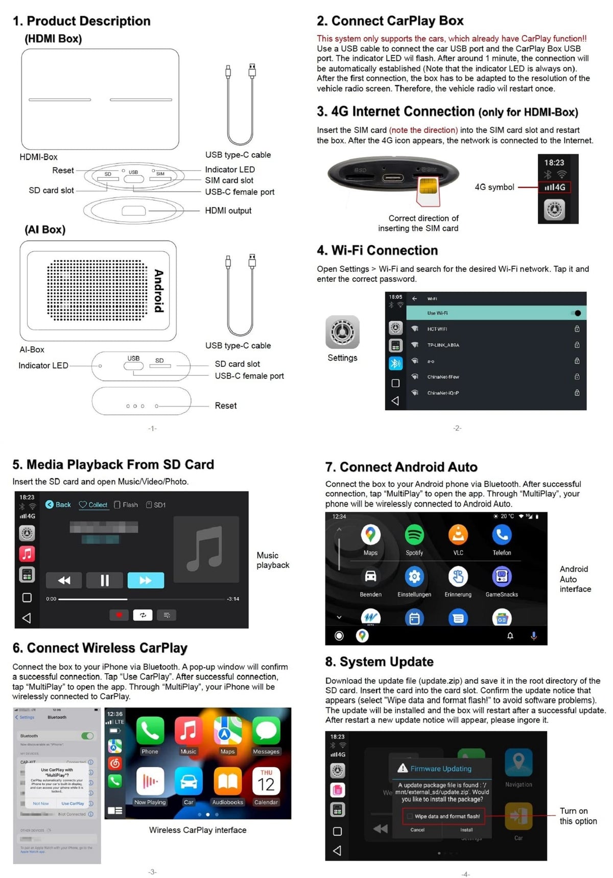 M.I.C. Carplay HDMI Box: Android 12 Qualcomm 665 4GB+64GB Eingebaut GPS Unterstützt: HDMI 4G SIM Wireless Carpla…