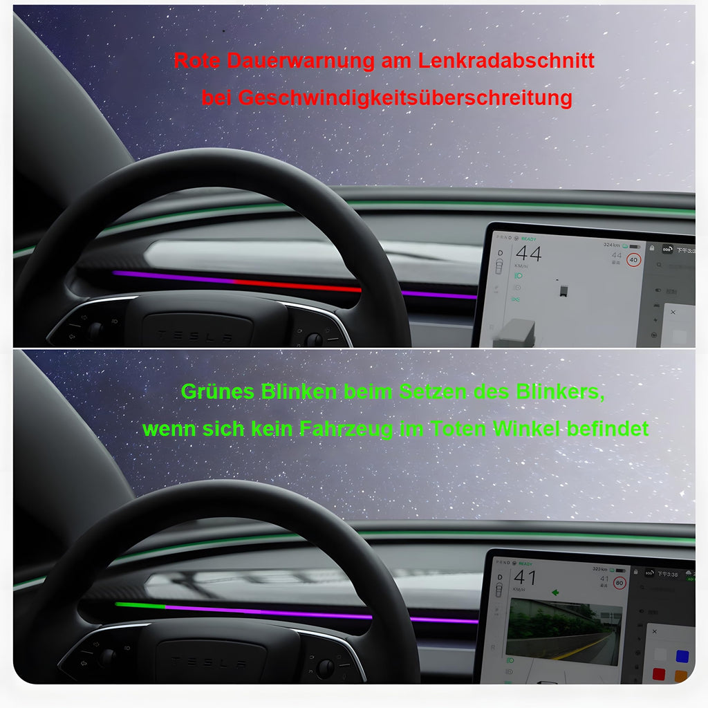 M.I.C. LED-Ambientelicht-Lichtleiste mit BSD – Totwinkel-, Geschwindigkeits & Türwarnung, farb- & helligkeitsreg…