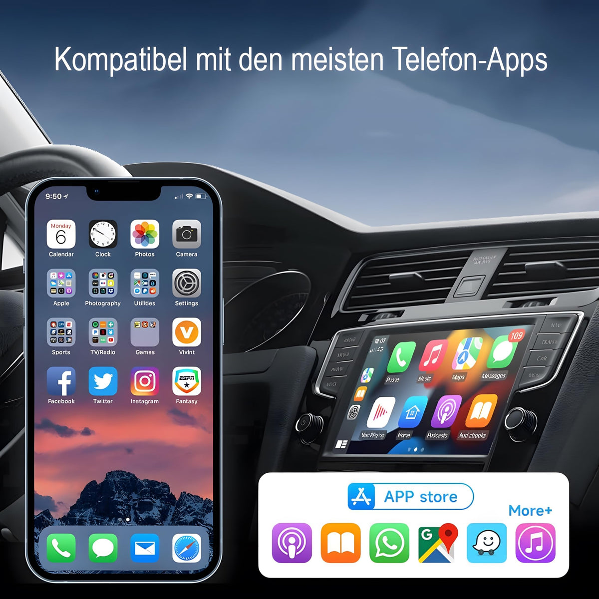 M.I.C. 2-in-1 Wireless Adapter für CarPlay & Android Auto – Macht originales Kabel-CarPlay/Android Auto kabellos