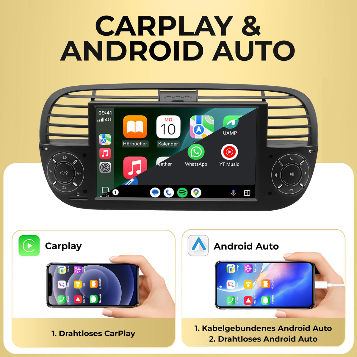 M.I.C. FI7-S Android 14 Autoradio für FIAT 500 2010-2015 7 Zoll QLED